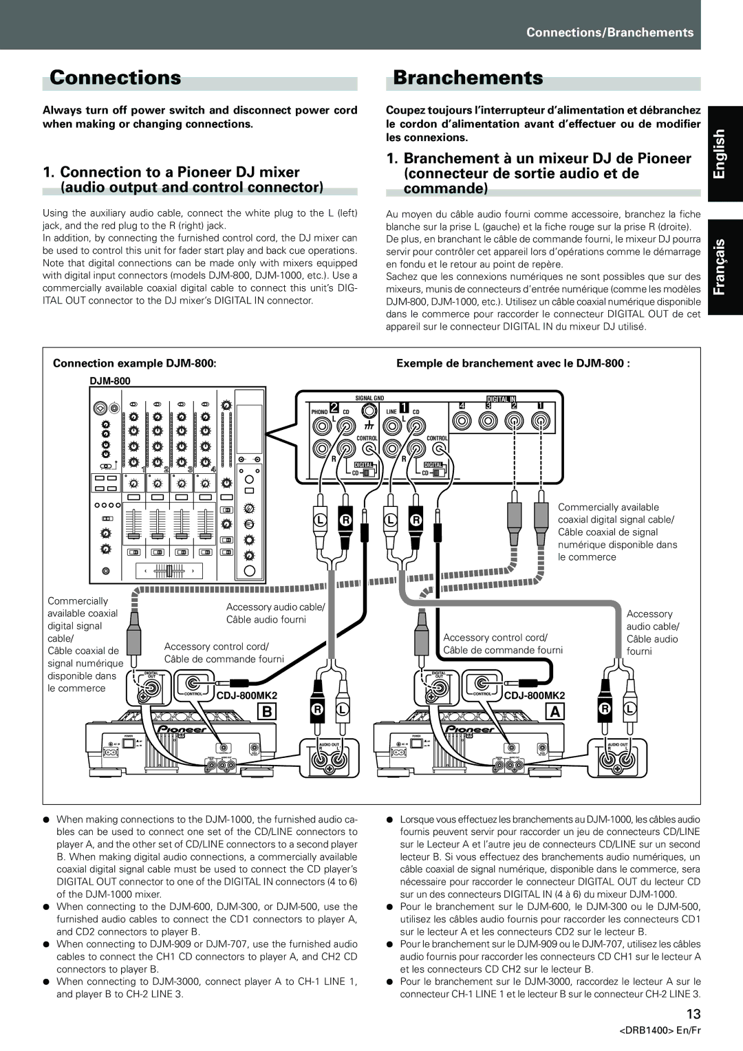 Pioneer CDJ-800MK2 operating instructions Connections, Branchements, Connecteur de sortie audio et de, Les connexions 