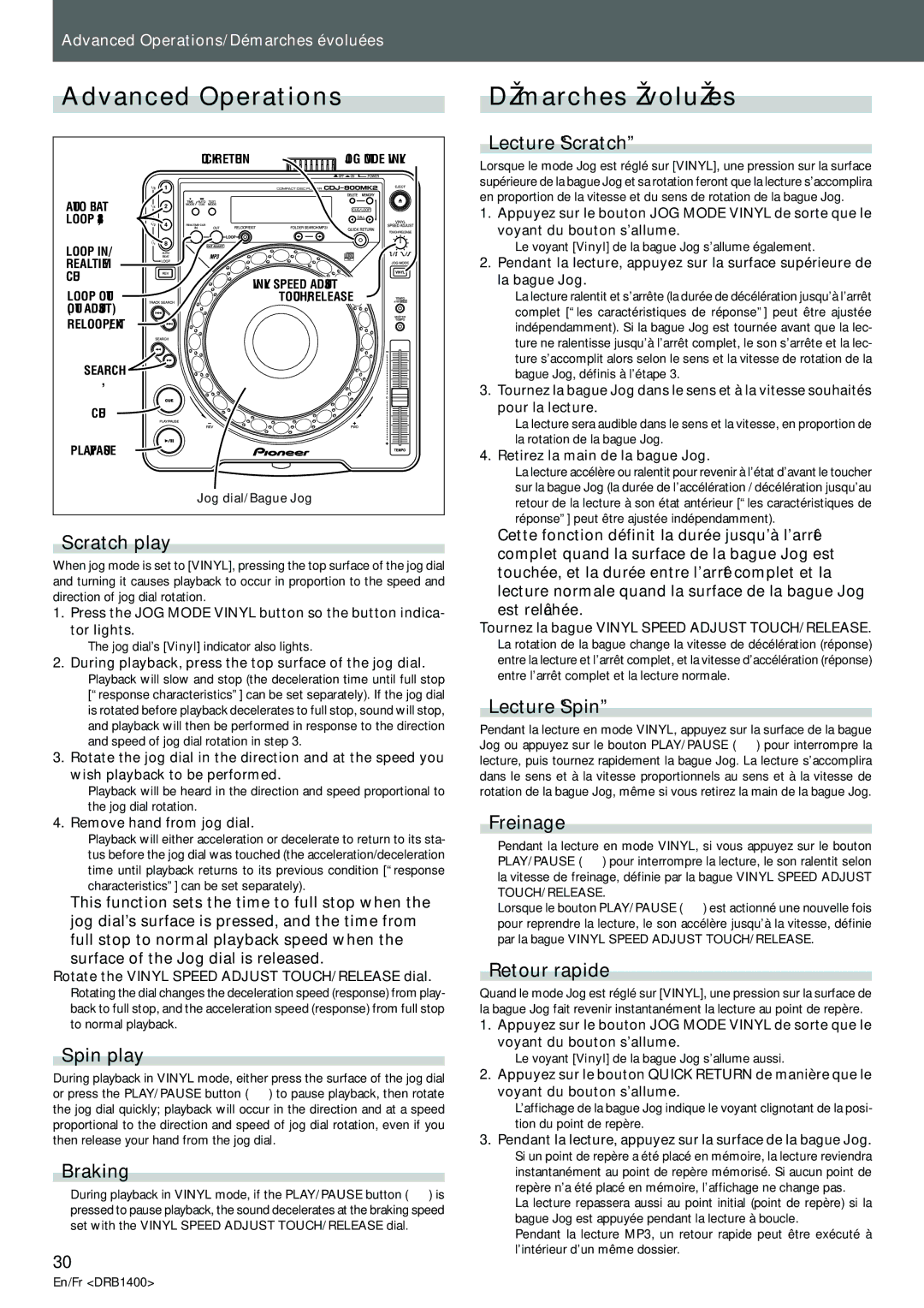 Pioneer CDJ-800MK2 operating instructions Advanced Operations, Démarches évoluées 