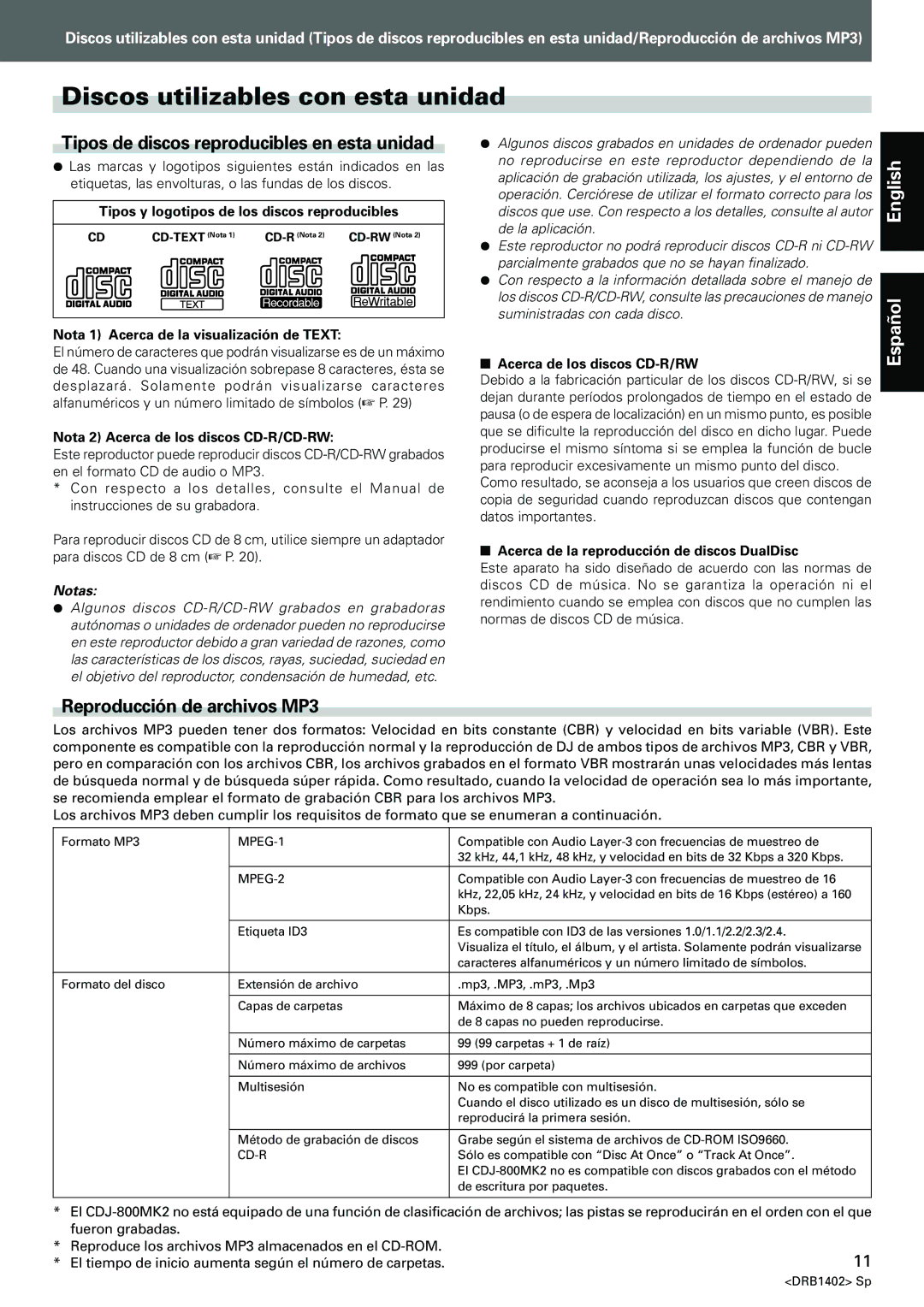 Pioneer CDJ-800MK2 operating instructions Discos utilizables con esta unidad, Tipos de discos reproducibles en esta unidad 