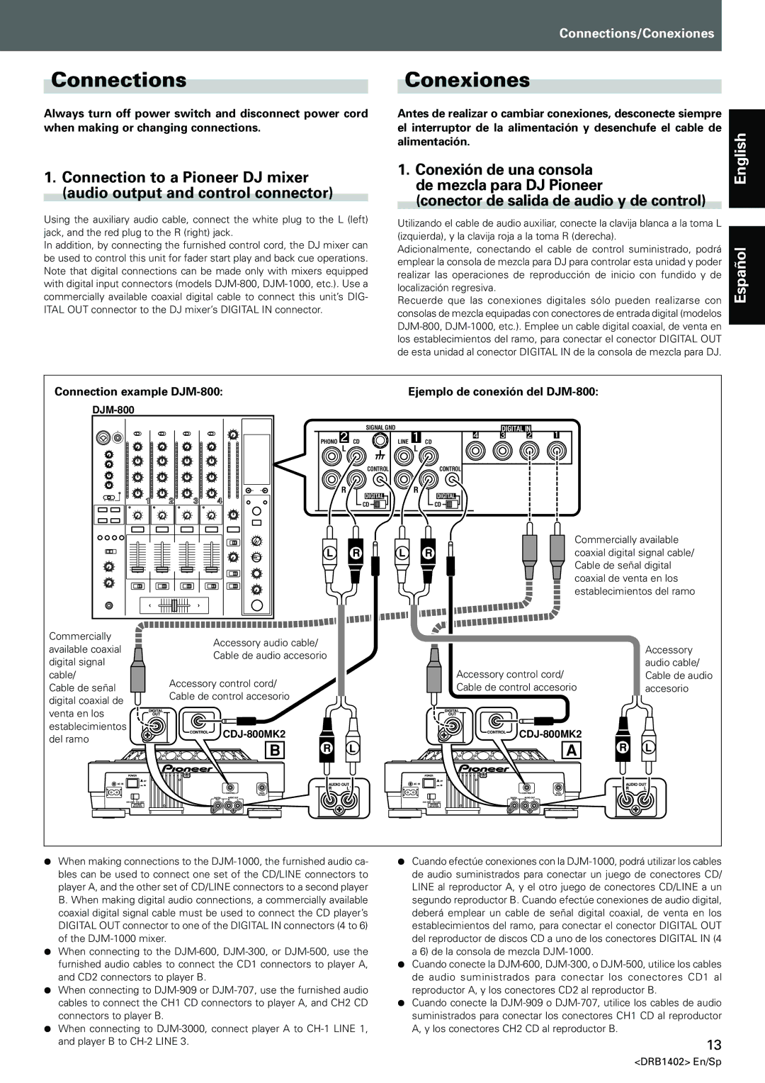 Pioneer CDJ-800MK2 Connections, Conexiones, El interruptor de la alimentación y desenchufe el cable de, Alimentación 