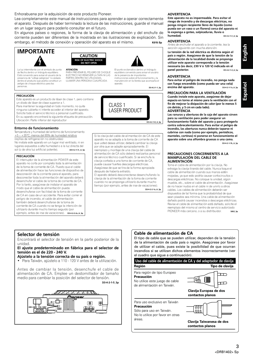 Pioneer CDJ-800MK2 operating instructions Cable de alimentación de CA 