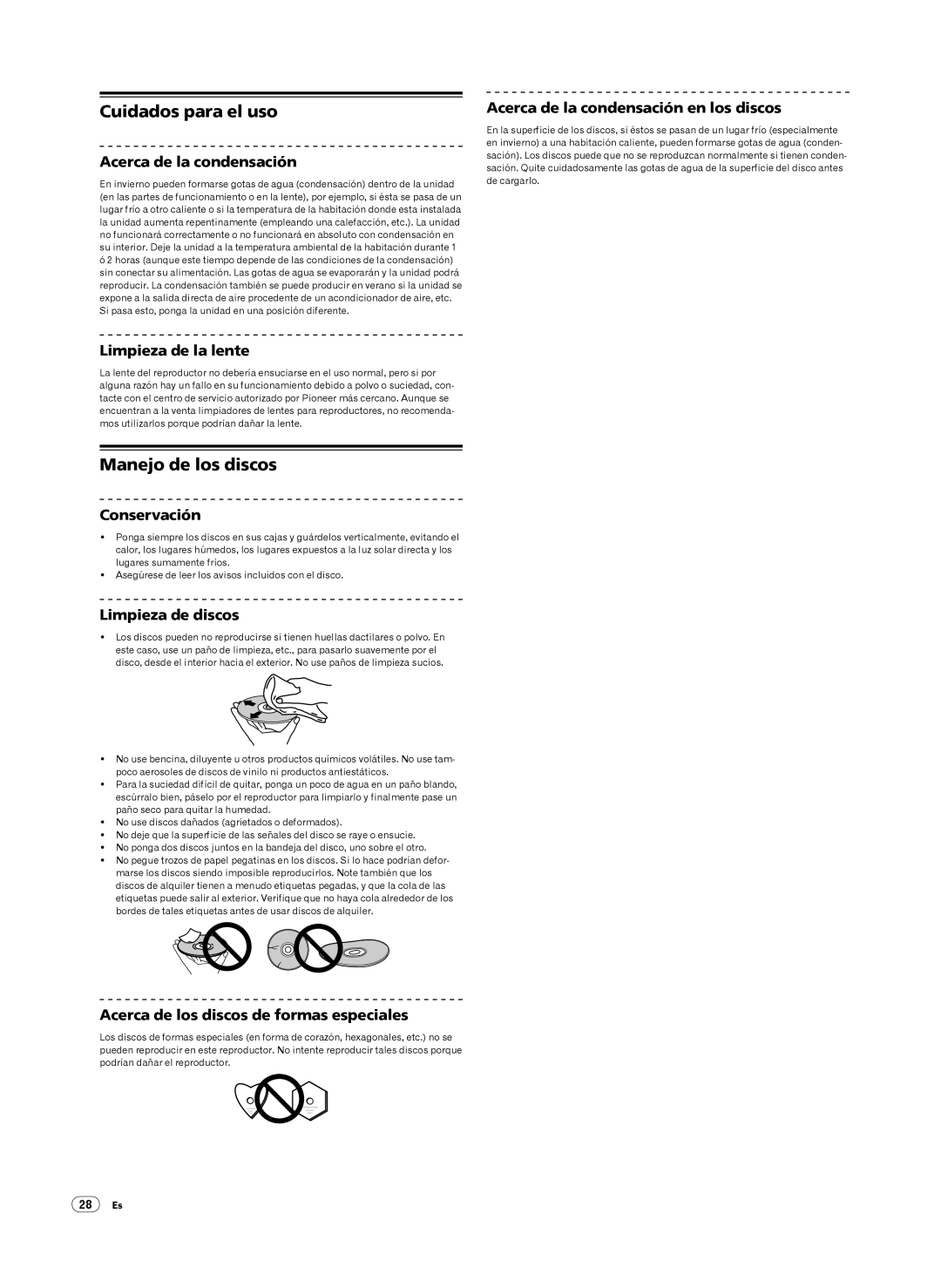 Pioneer CDJ-900, Multi Player operating instructions Cuidados para el uso, Manejo de los discos 