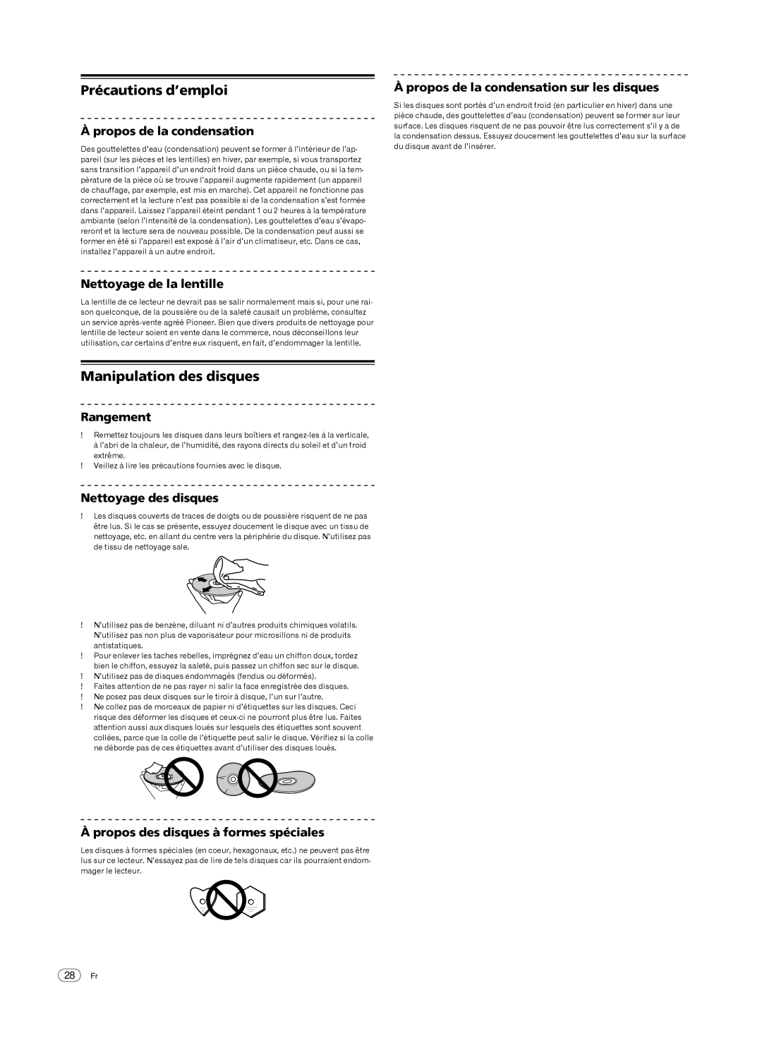 Pioneer CDJ-900, Multi Player operating instructions Précautions d’emploi, Manipulation des disques 