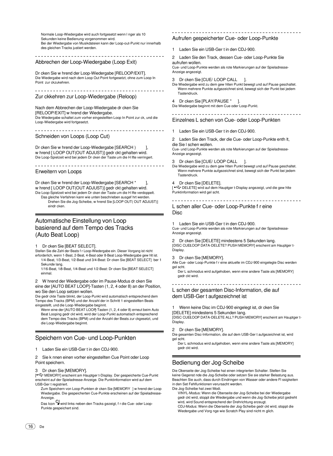 Pioneer CDJ-900, Multi Player operating instructions Speichern von Cue- und Loop-Punkten, Bedienung der Jog-Scheibe 