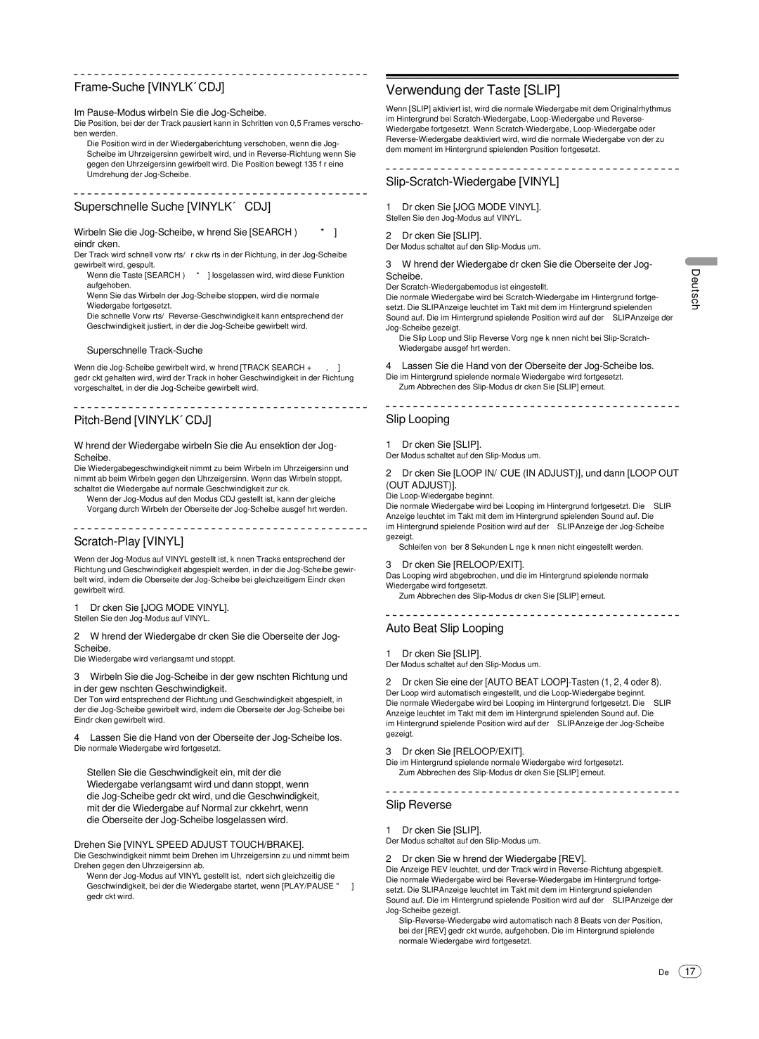 Pioneer Multi Player, CDJ-900 operating instructions Verwendung der Taste Slip 