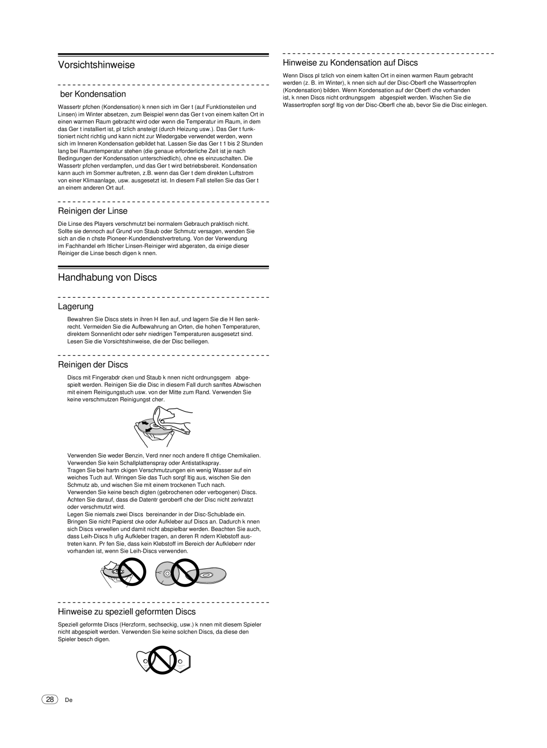 Pioneer CDJ-900, Multi Player operating instructions Vorsichtshinweise, Handhabung von Discs 