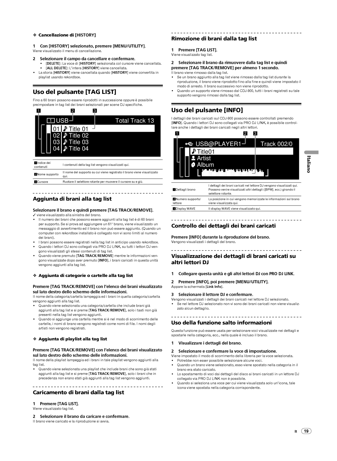 Pioneer Multi Player, CDJ-900 operating instructions Uso del pulsante TAG LIST, Uso del pulsante INFO, Title 