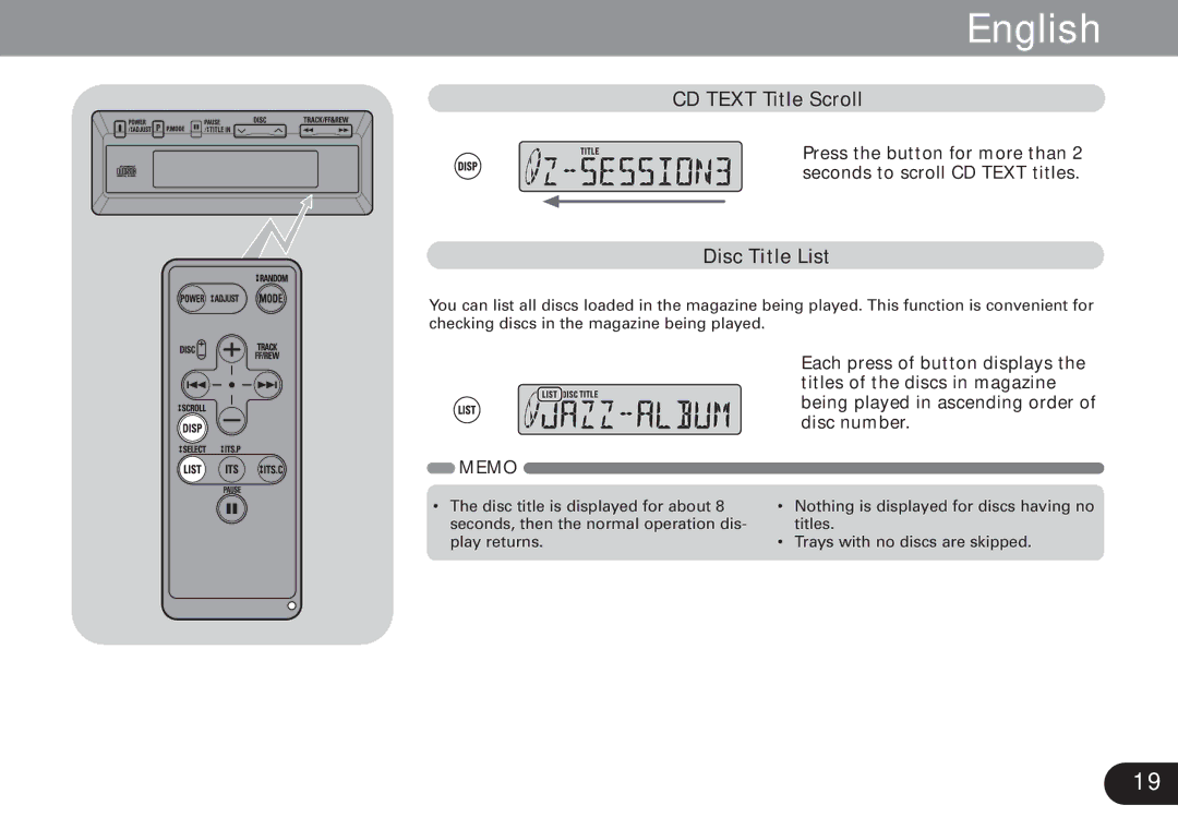 Pioneer CDX-FM1279 operation manual CD Text Title Scroll, Disc Title List 