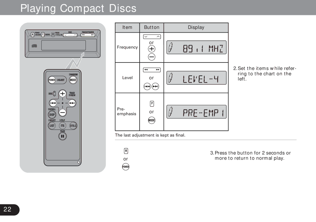 Pioneer CDX-FM1279 operation manual Button Display 