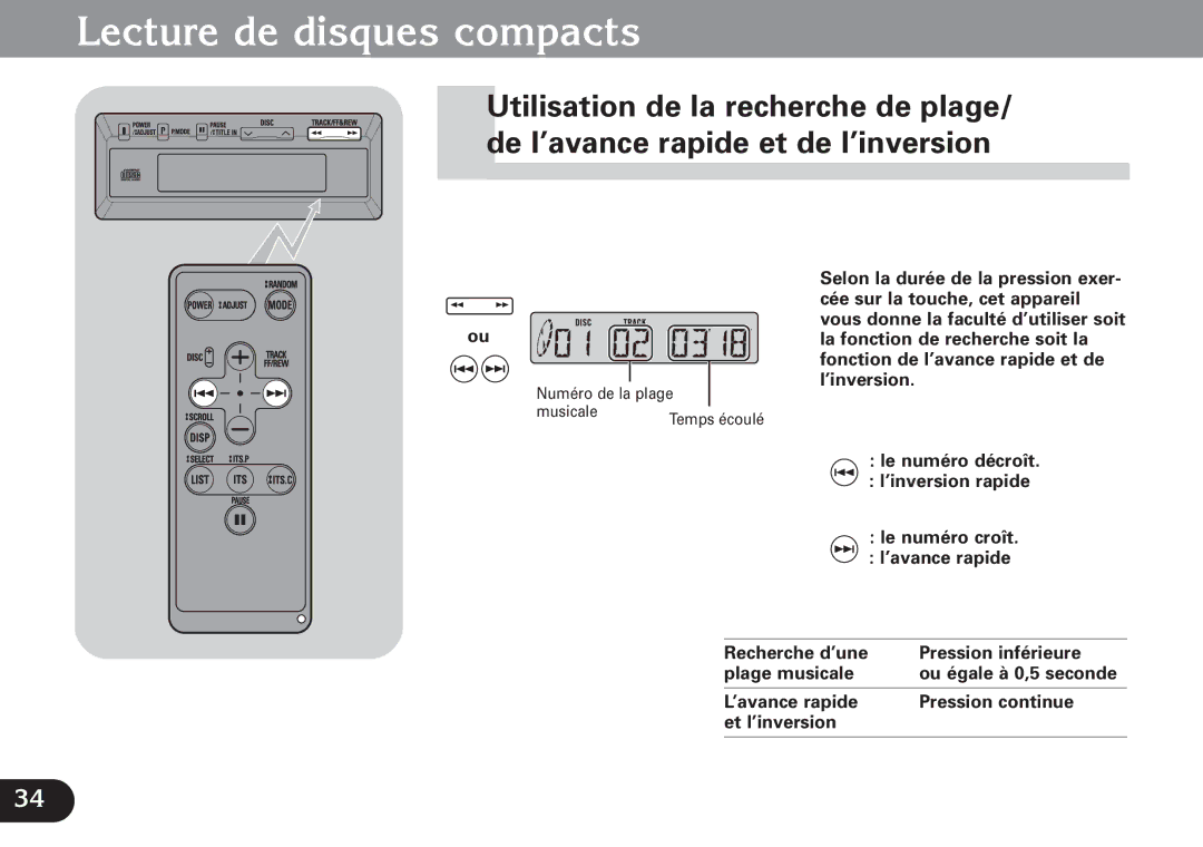 Pioneer CDX-FM1279 operation manual Lecture de disques compacts 