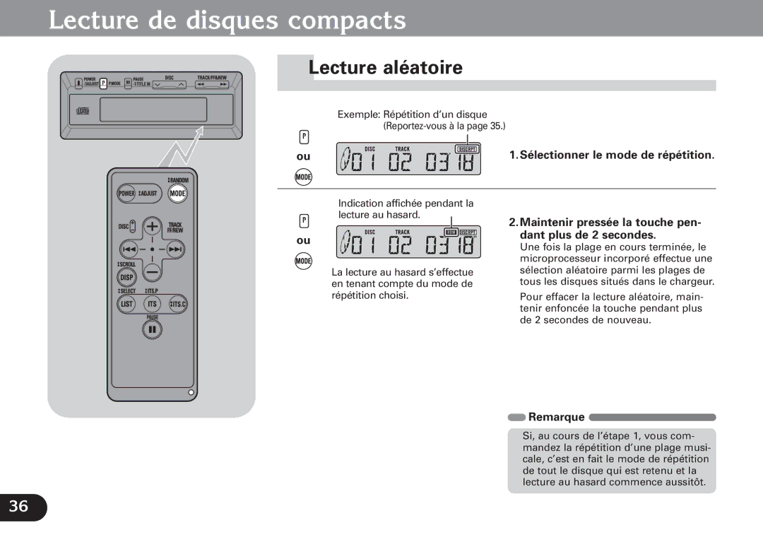 Pioneer CDX-FM1279 operation manual Lecture aléatoire, Sélectionner le mode de répétition 