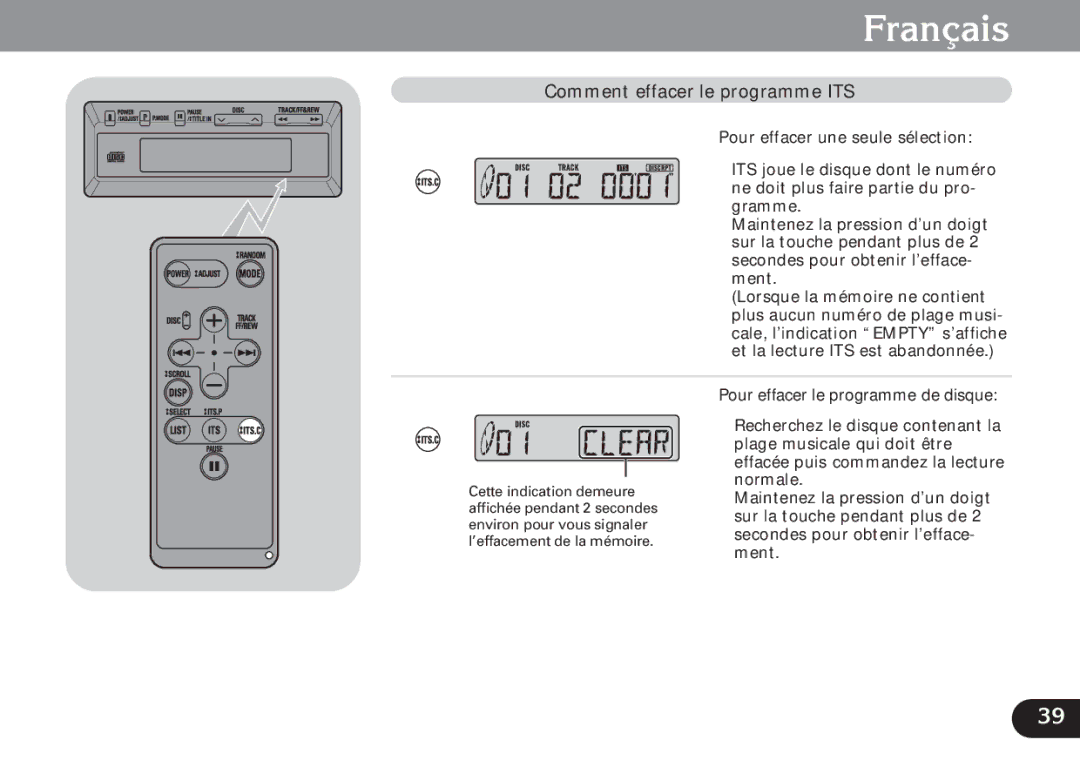 Pioneer CDX-FM1279 operation manual Comment effacer le programme ITS 