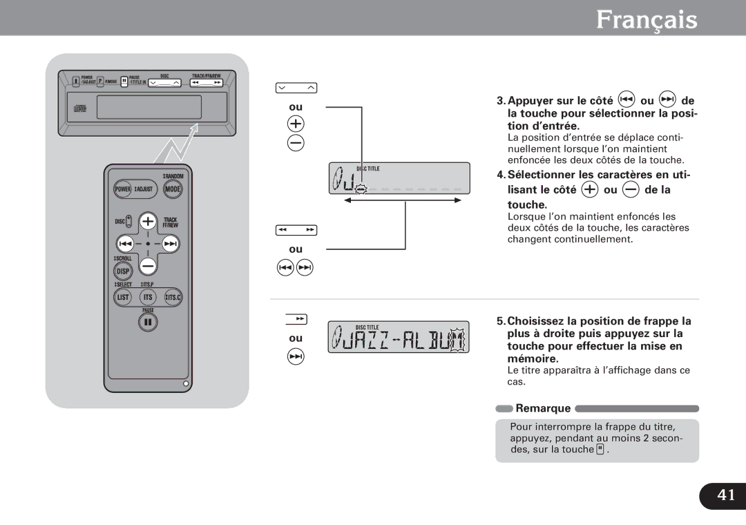 Pioneer CDX-FM1279 operation manual Le titre apparaîtra à l’affichage dans ce cas 