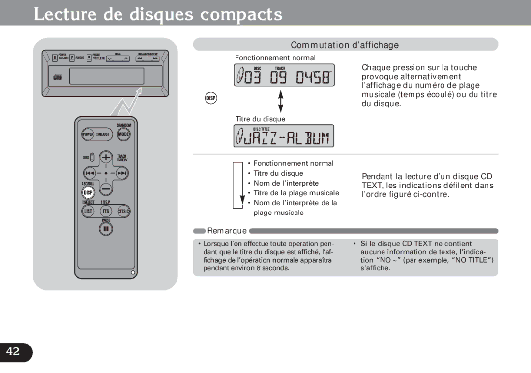 Pioneer CDX-FM1279 operation manual Commutation d’affichage 