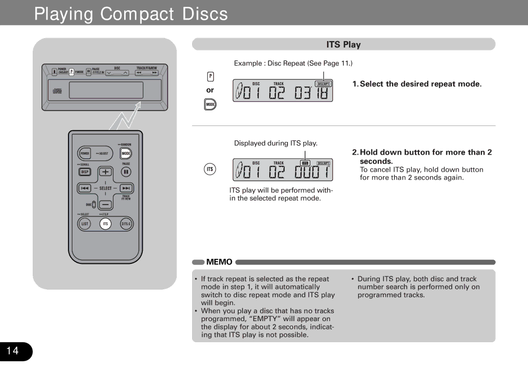 Pioneer CDX-FM1287, CDX-FM687 operation manual ITS Play, Hold down button for more than 2 seconds 