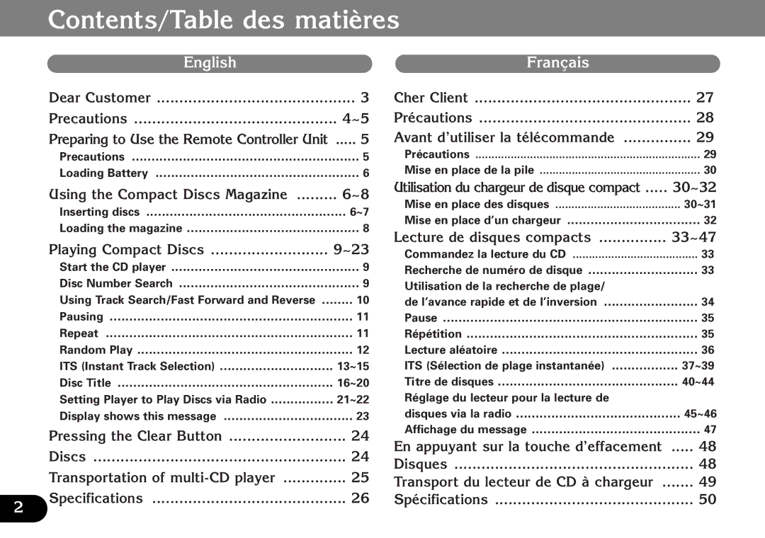 Pioneer CDX-FM1287, CDX-FM687 operation manual Contents/Table des matières 