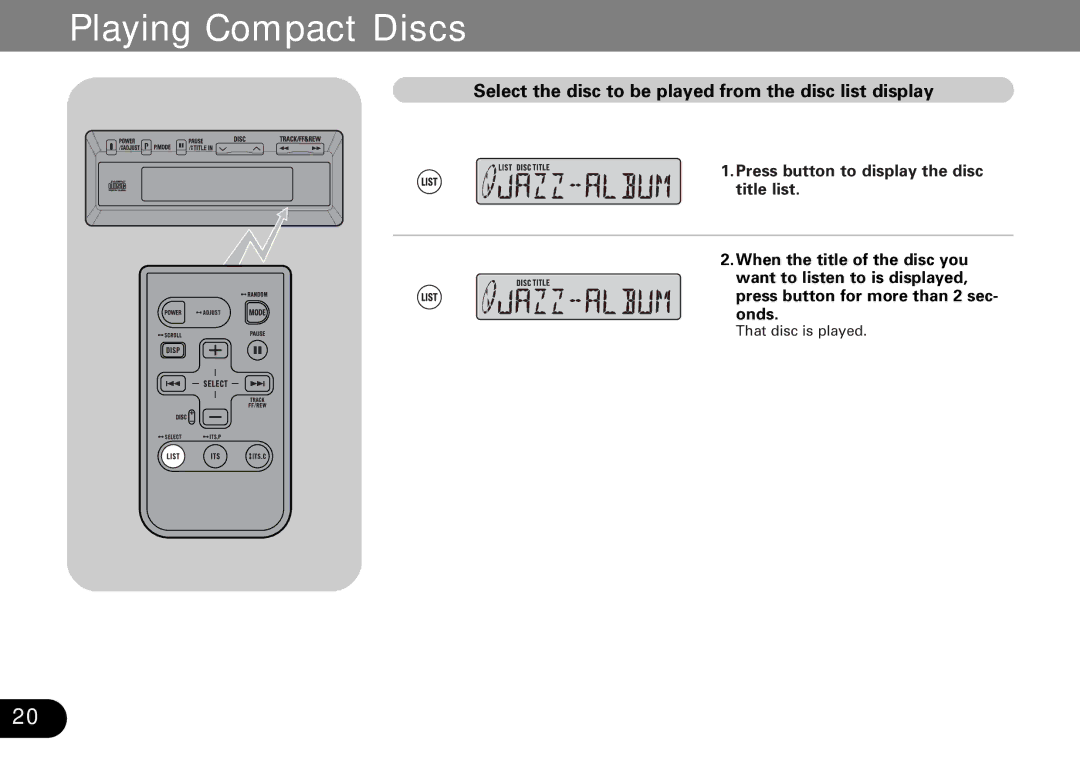 Pioneer CDX-FM1287, CDX-FM687 operation manual Select the disc to be played from the disc list display 