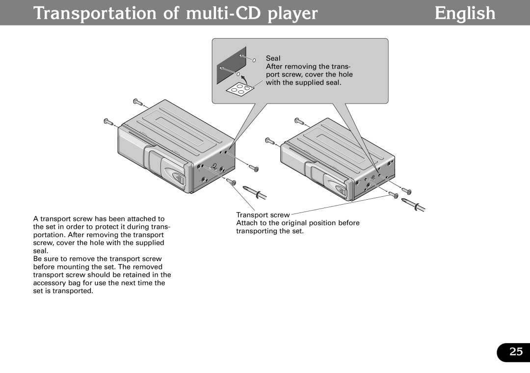 Pioneer CDX-FM687, CDX-FM1287 operation manual Transportation of multi-CD player English 