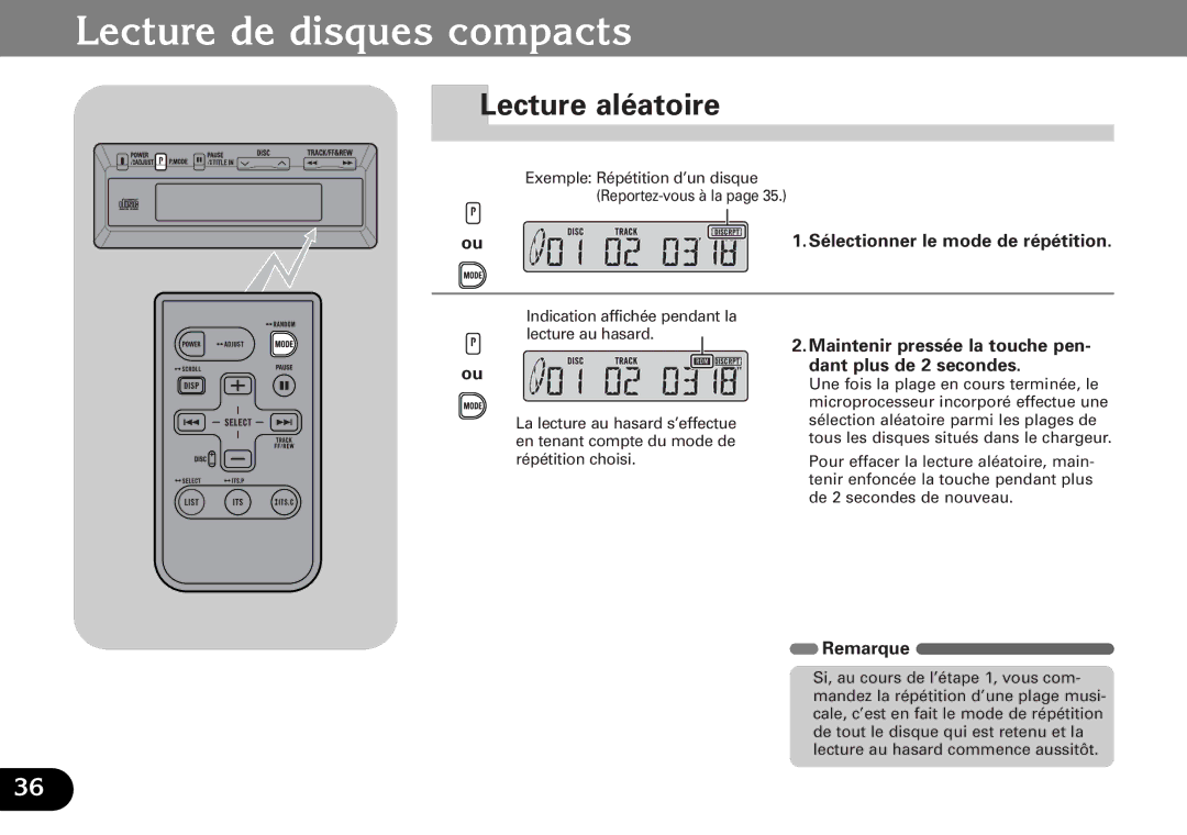 Pioneer CDX-FM1287, CDX-FM687 operation manual Lecture aléatoire, Sélectionner le mode de répétition 