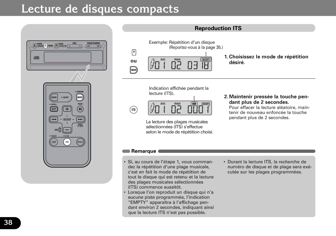 Pioneer CDX-FM1287, CDX-FM687 operation manual Reproduction ITS, Choisissez le mode de répétition, Désiré 