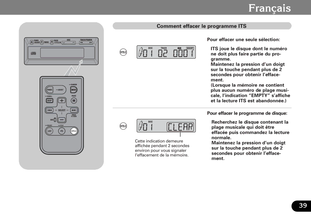 Pioneer CDX-FM687, CDX-FM1287 operation manual Comment effacer le programme ITS 