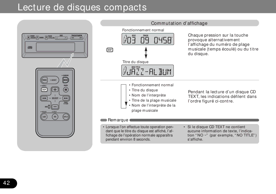 Pioneer CDX-FM1287, CDX-FM687 operation manual Commutation d’affichage 