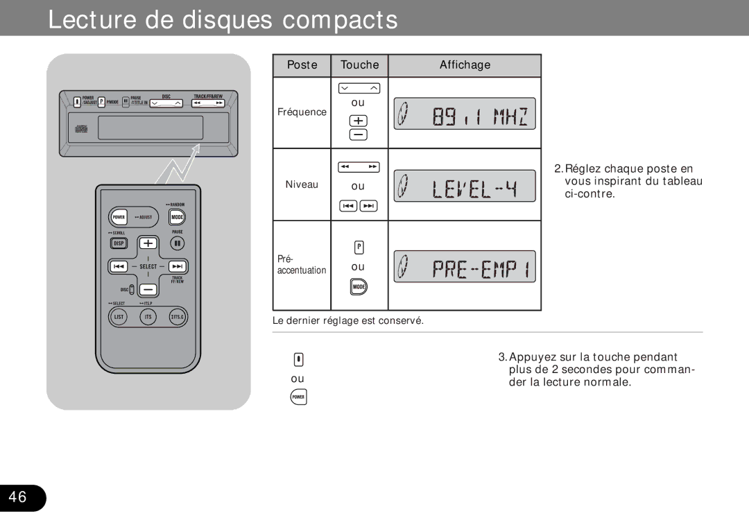 Pioneer CDX-FM1287, CDX-FM687 operation manual Poste Touche Affichage 