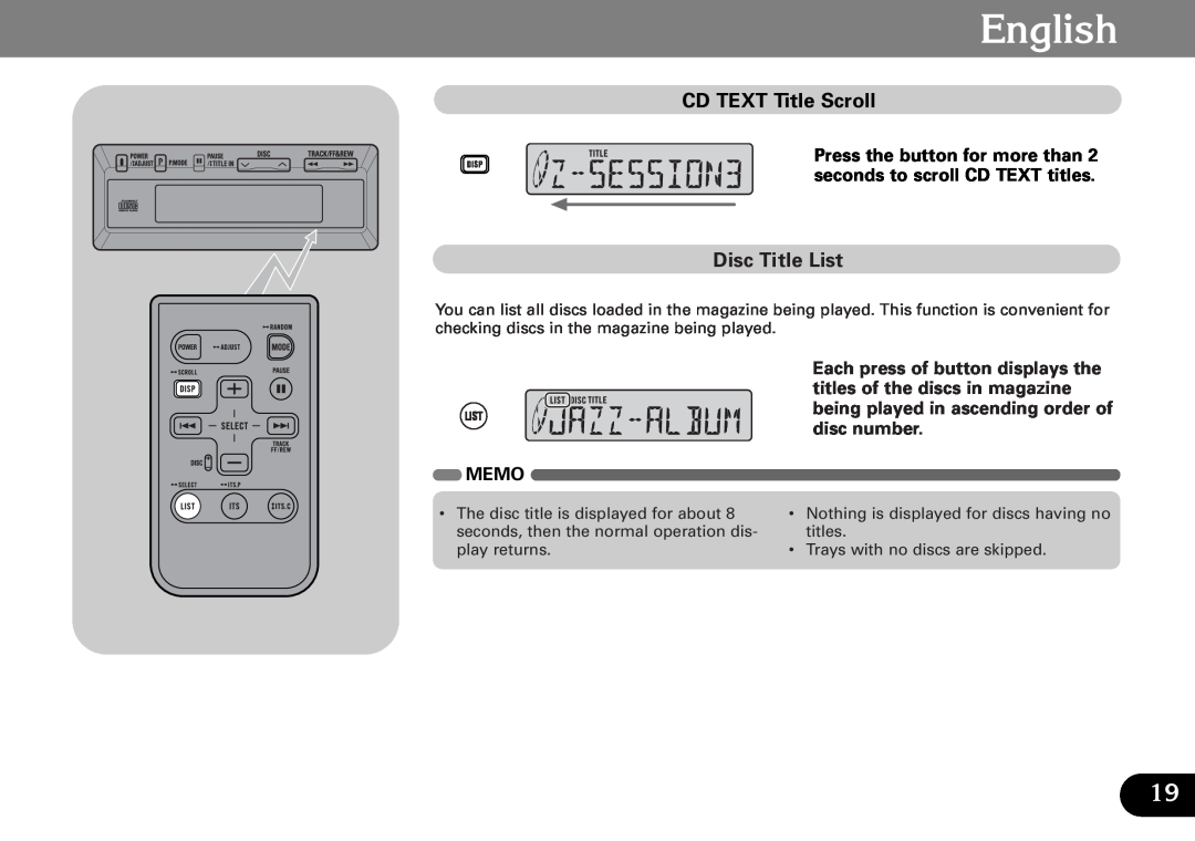 Pioneer CDX-FM687, CDX-FM1287 operation manual English, CD TEXT Title Scroll, Disc Title List 