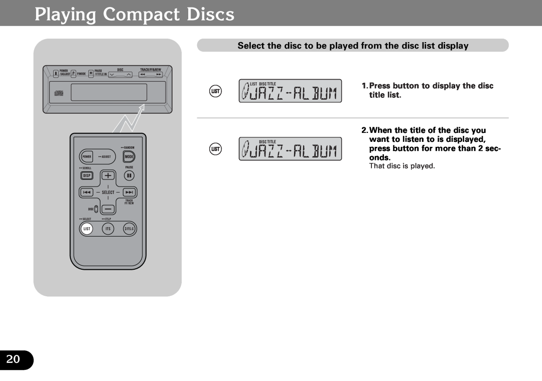 Pioneer CDX-FM1287, CDX-FM687 Playing Compact Discs, Press button to display the disc title list, That disc is played 