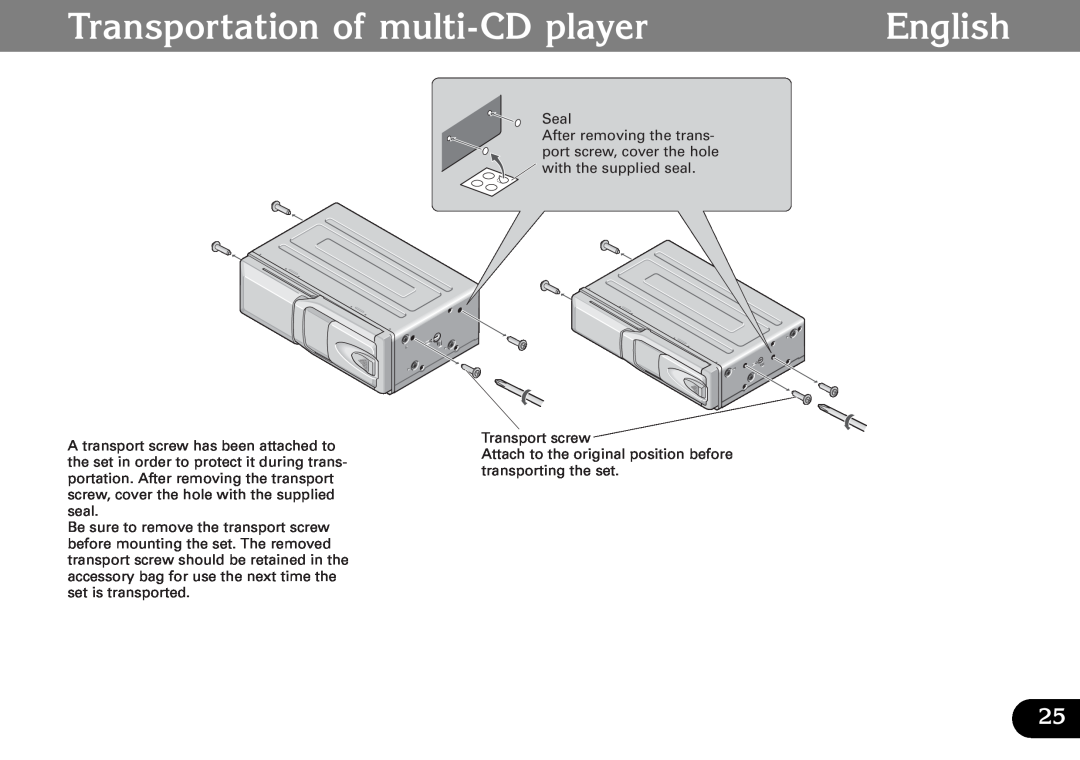 Pioneer CDX-FM687, CDX-FM1287 operation manual Transportation of multi-CDplayer, English 