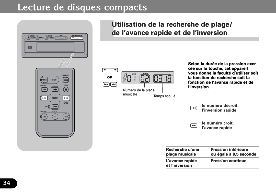 Pioneer CDX-FM1287, CDX-FM687 operation manual Lecture de disques compacts, le numéro décroît l’inversion rapide 