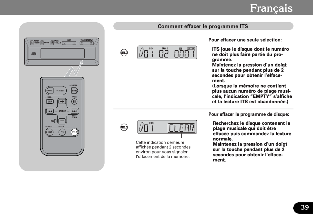 Pioneer CDX-FM687, CDX-FM1287 operation manual Français, Comment effacer le programme ITS 