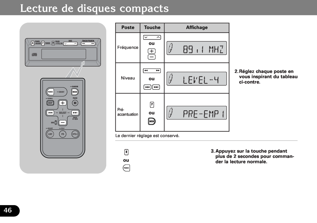 Pioneer CDX-FM1287, CDX-FM687 operation manual Lecture de disques compacts, Poste 