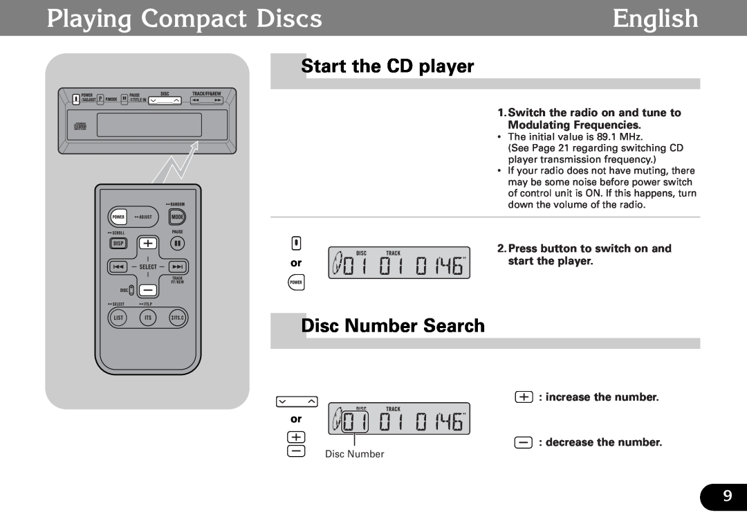 Pioneer CDX-FM687, CDX-FM1287 operation manual Playing Compact Discs, Start the CD player, Disc Number Search, English 