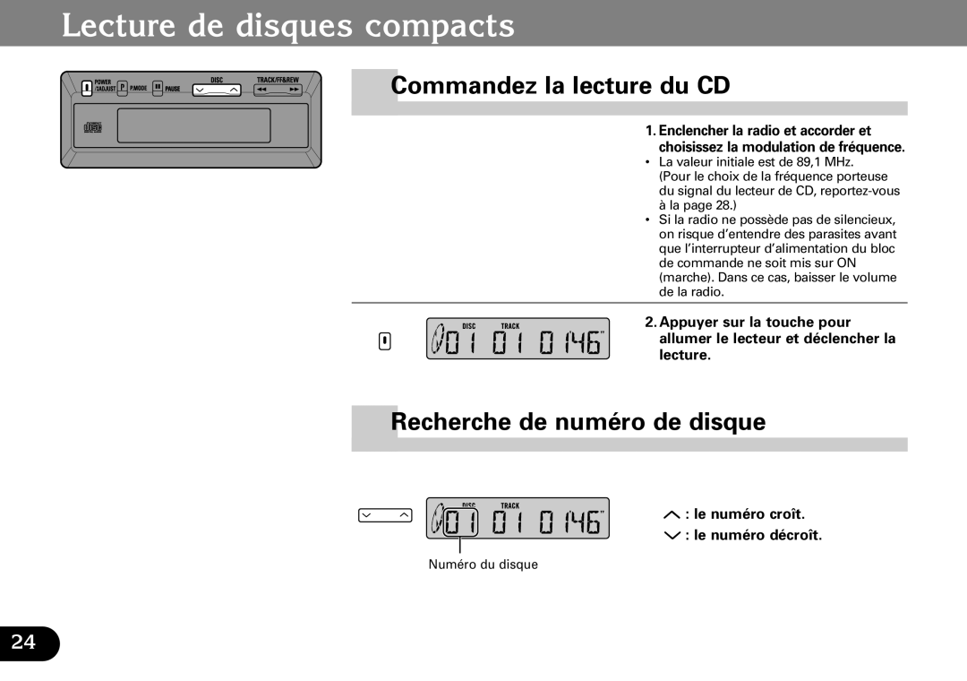 Pioneer CDX-FM673 operation manual Lecture de disques compacts, Commandez la lecture du CD, Recherche de numéro de disque 