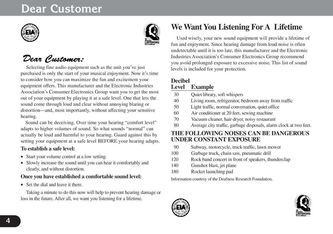 Pioneer CDX-FM673 operation manual Dear Customer, To establish a safe level 