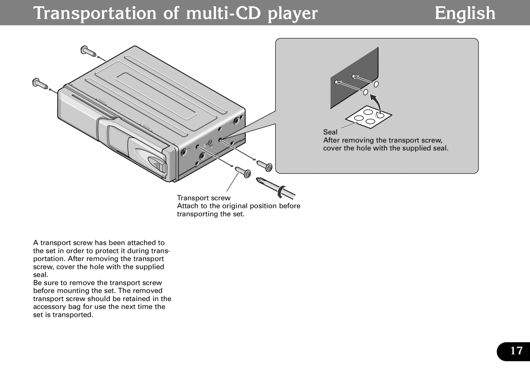 Pioneer CDX-FM673 operation manual Transportation of multi-CD player English 