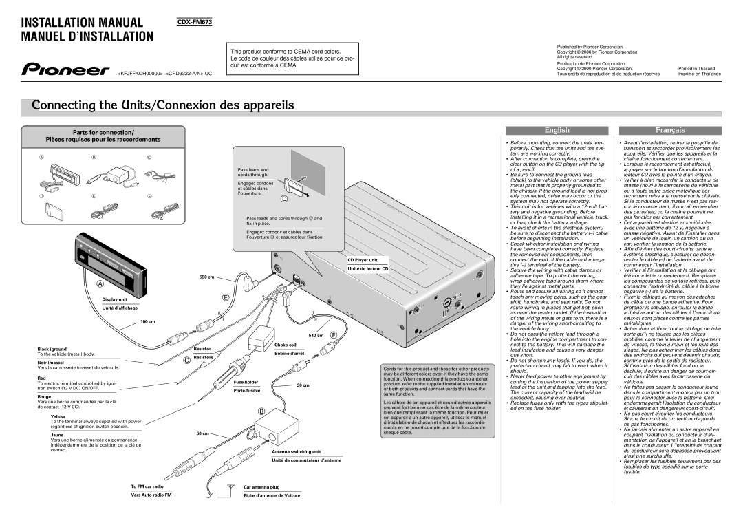 Pioneer CDX-FM673 operation manual Parts for connection, Pièces requises pour les raccordements 