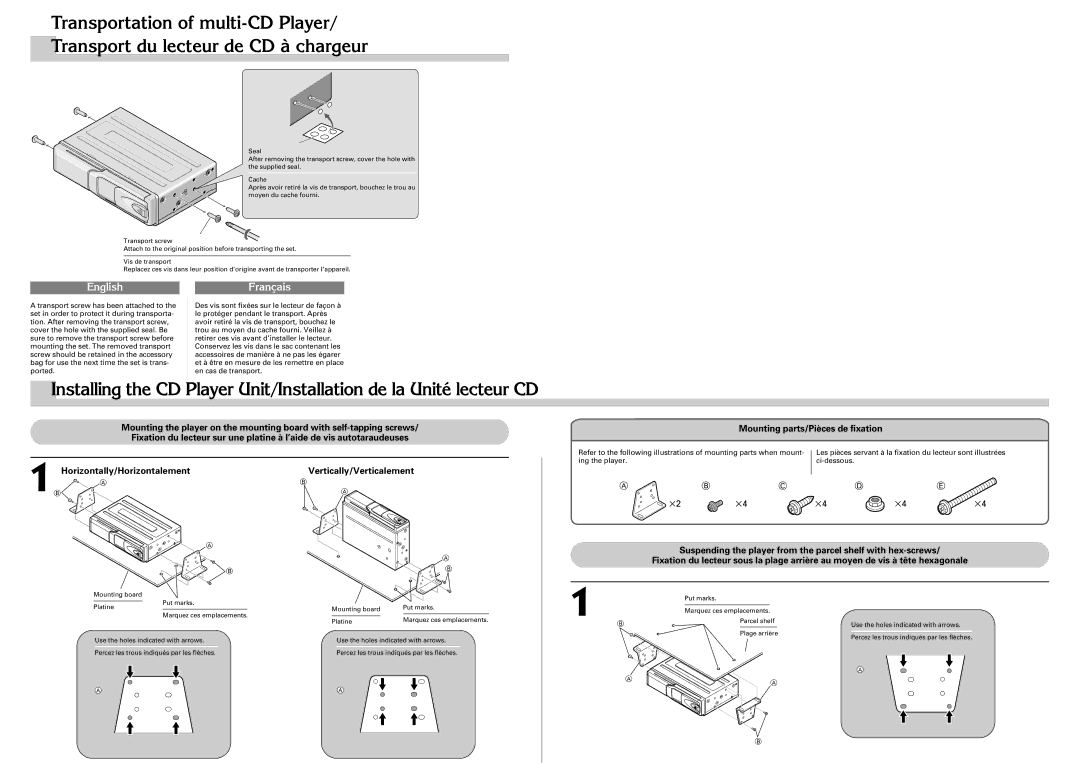 Pioneer CDX-FM673 operation manual Mounting parts/Pièces de fixation 