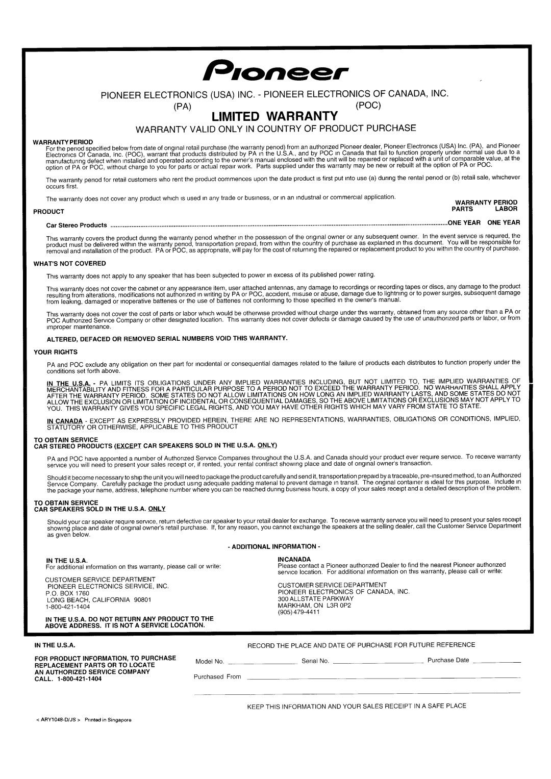 Pioneer CDX-FM673 operation manual 