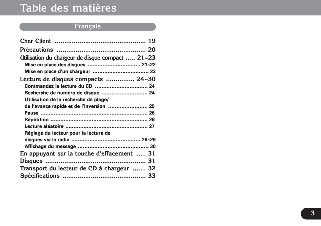 Pioneer CDX-FM673 operation manual Table des matières, Français 