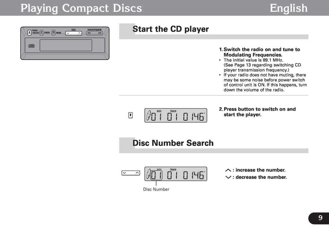 Pioneer CDX-FM673 operation manual Playing Compact Discs, Start the CD player, Disc Number Search, English 