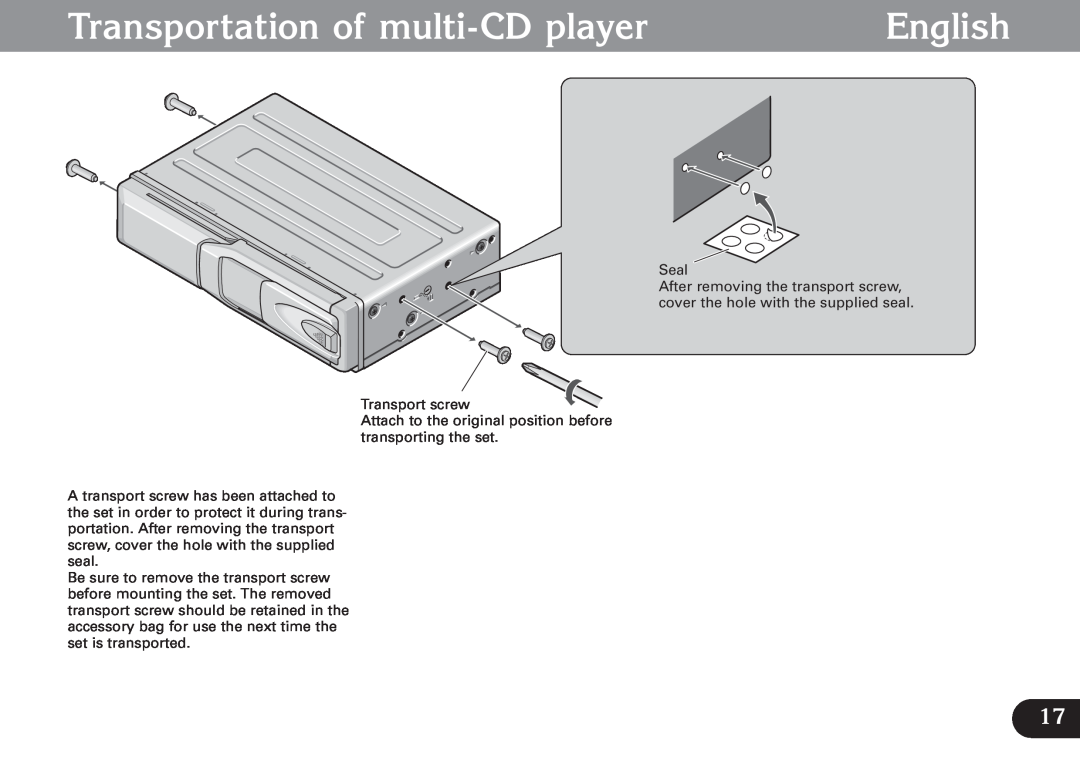 Pioneer CDX-FM673 operation manual Transportation of multi-CDplayer, English 