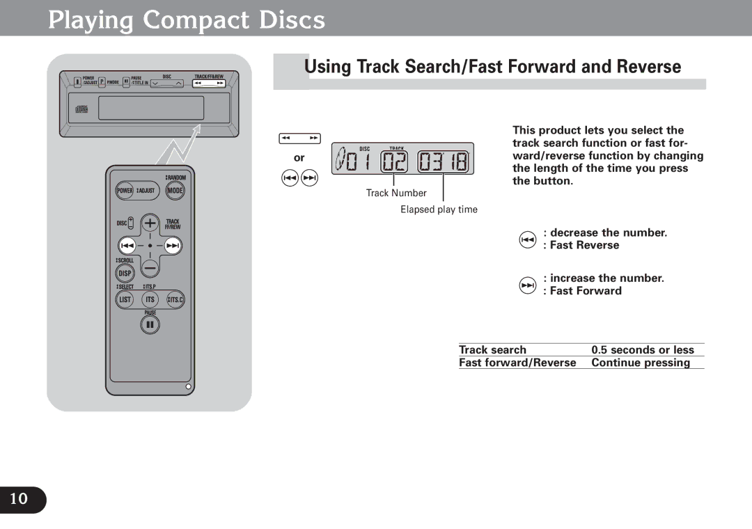 Pioneer CDX-FM677 operation manual Playing Compact Discs, Using Track Search/Fast Forward and Reverse 