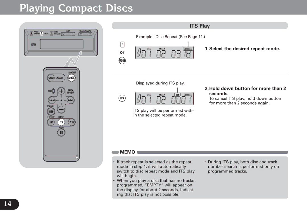 Pioneer CDX-FM677 operation manual ITS Play, Hold down button for more than 2 seconds 