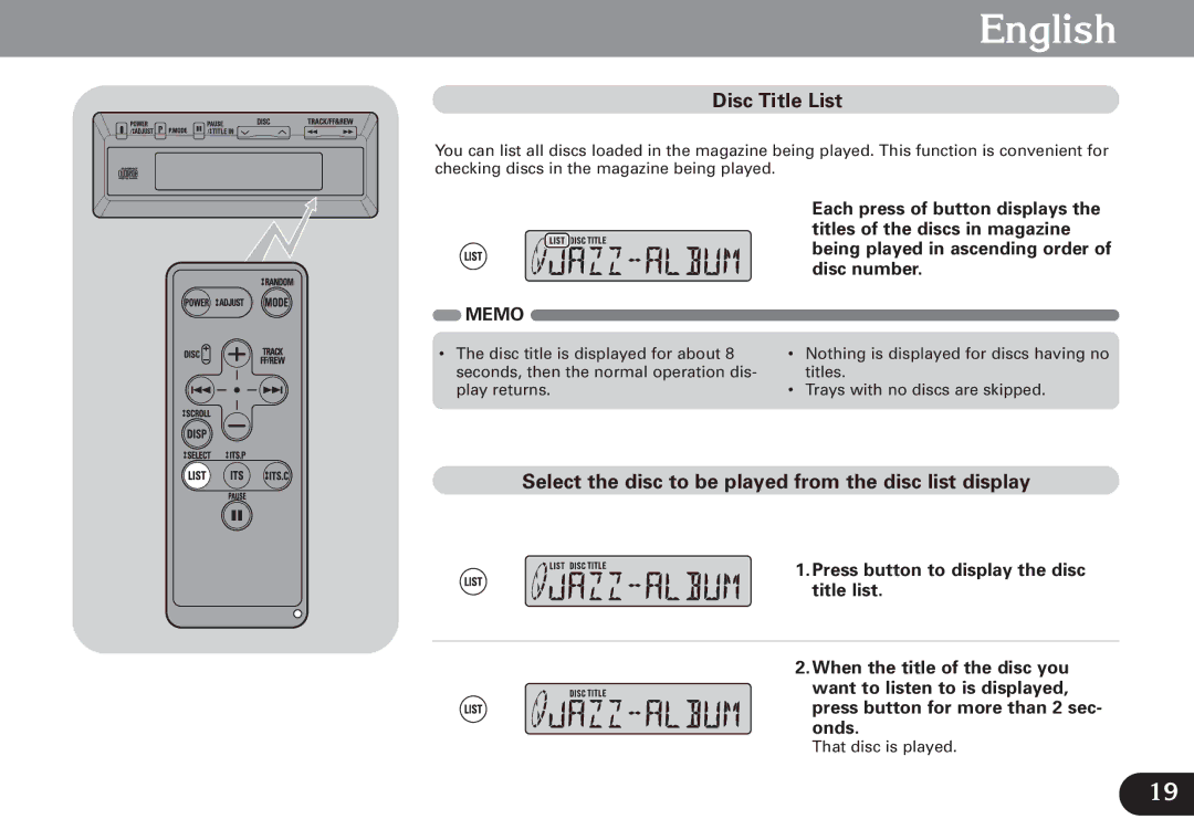 Pioneer CDX-FM677 operation manual Disc Title List, Select the disc to be played from the disc list display 