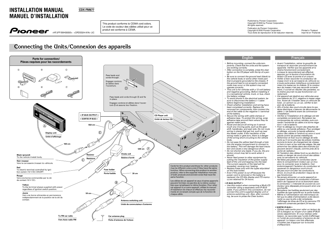 Pioneer CDX-FM677 operation manual Parts for connection, Pièces requises pour les raccordements 