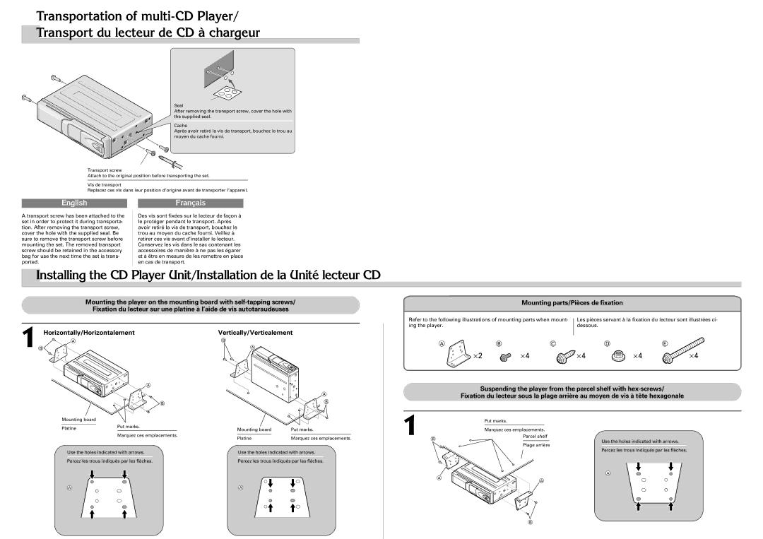 Pioneer CDX-FM677 operation manual Mounting parts/Pièces de fixation 