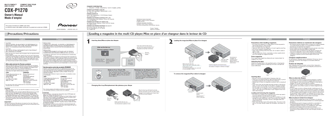 Pioneer CDX-P1270 owner manual Precautions when handling magazines, Précautions relatives au maniement des chargeurs 