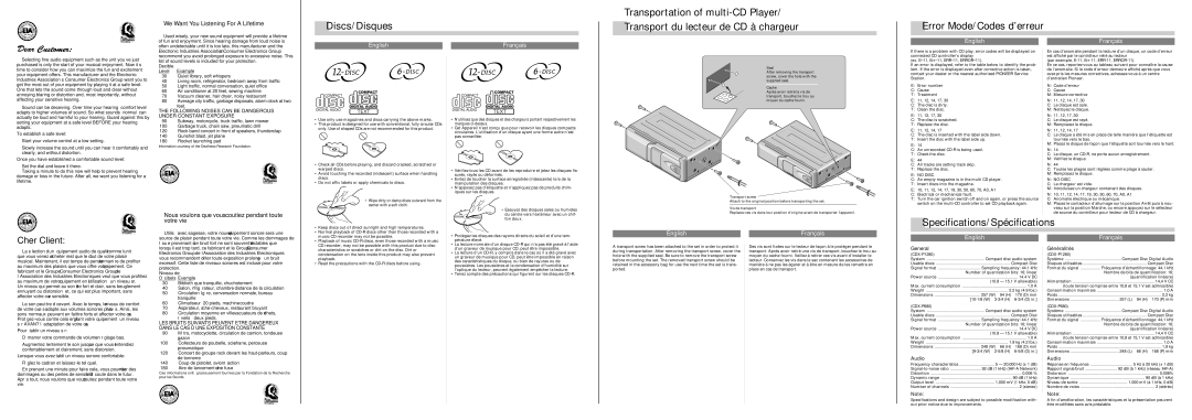 Pioneer CDX-P1280, CDX-P680 owner manual Discs/Disques, Specifications/Spécifications, General, Audio, Généralités 